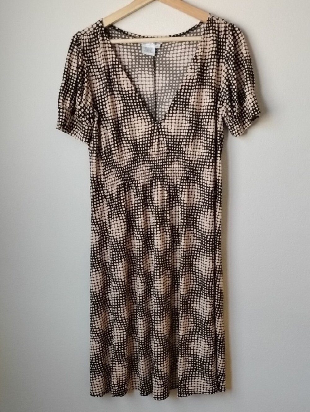 Maggy London Size 8 Brown & Cream Dot-Print Midi Dress